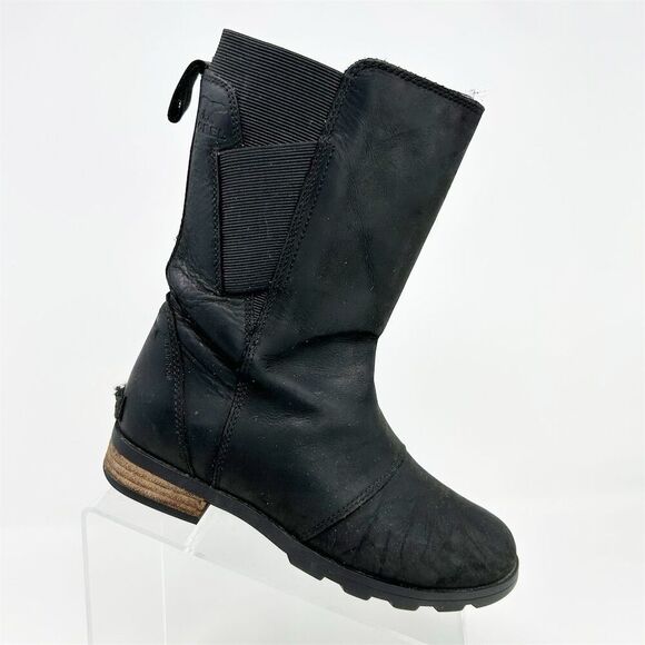 Sorel Women's Emelie Black Waterproof Pull On Mid-Calf Chelsea Boots Size 6.5 - Picture 1 of 13